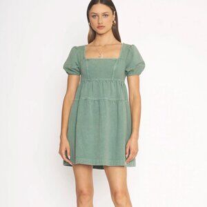 NWT Anthropologie 4SI3NNA Janessa Dress Green Denim Womens Size Large L $128